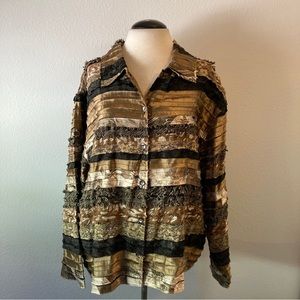 Tantrums Collection Multi Color & Texture Silk Blend Button Up Lined Jacket 2X